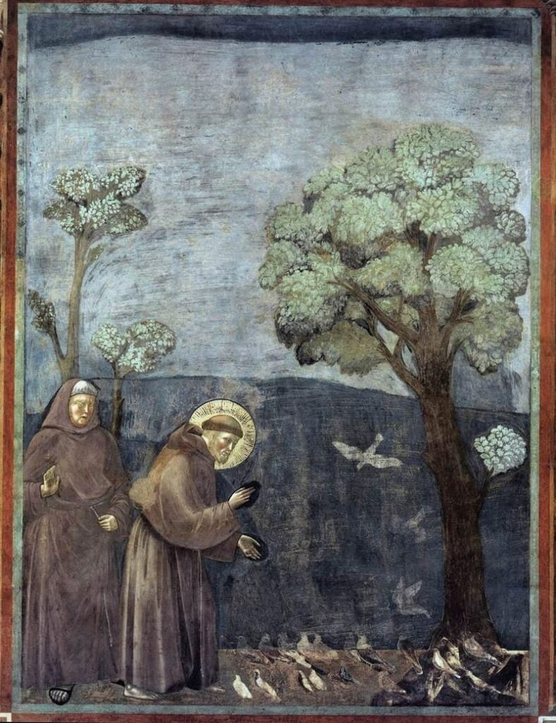 Giotto, Saint Francis preaching to birds, Upper Basilica, San Francesco, Assisi.