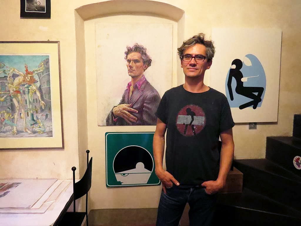 Clet Abraham in his studio in Florence