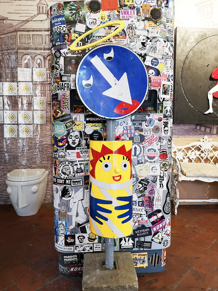 Clet's crib displayed in his studio