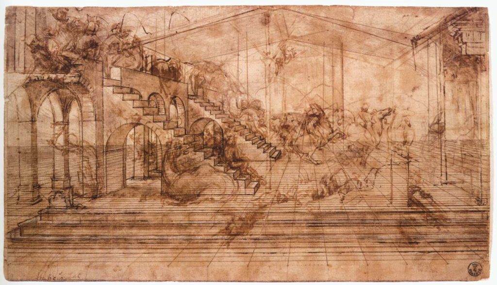 Leonardo da Vinci, study for the Adoration of the Magi, Gabinetto Disegni e Stampe degli Uffizi, Florence