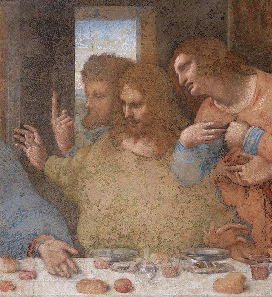 Leonardo da Vinci, Last Supper, detail, 1494-98, refectory of Santa Maria delle Grazie, Milan.