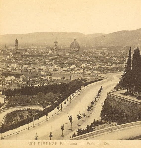 Historical postcard of Florence with the view on the Viale dei Colli